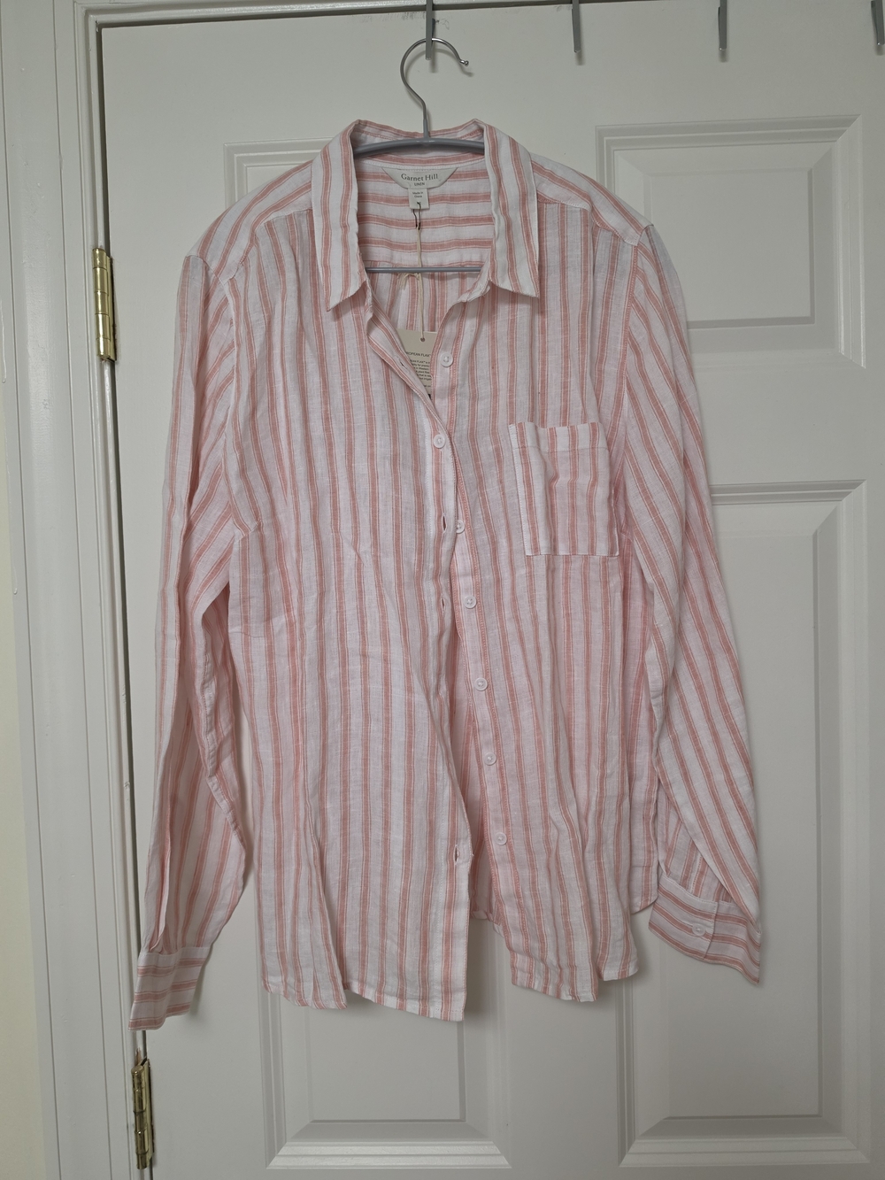 Garnet Hill Pink and White Striped Button-Down Shirt